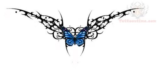 Tattoo Design Butterfly And Tribal On Lower Back